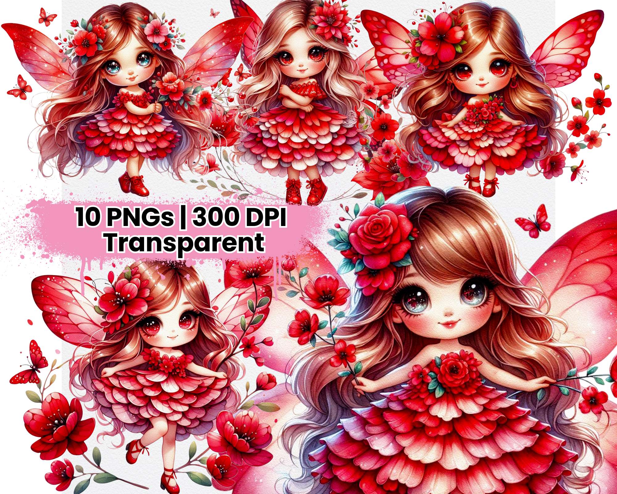 Spring Fairies Red Flowers - CraftNest - Digital Crafting and Art