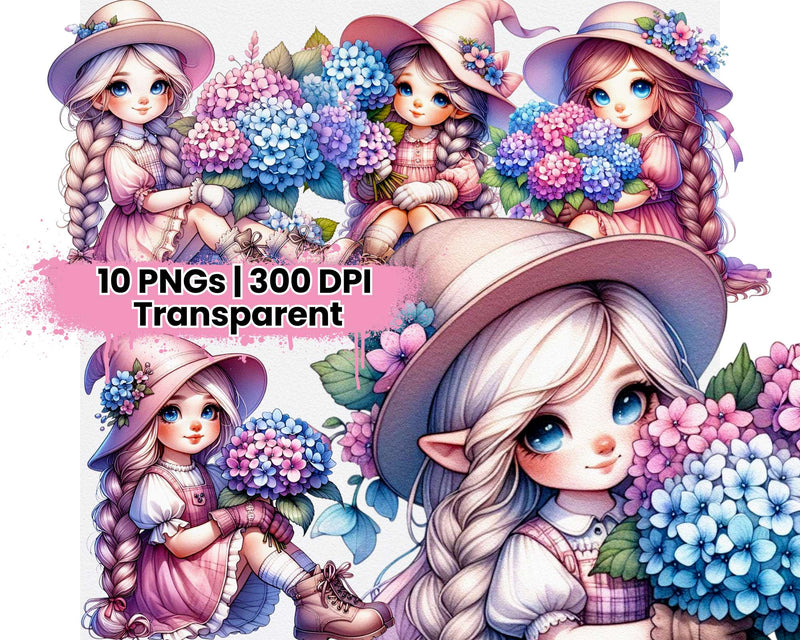 Spring Girl Gnomes Hydrangeas - CraftNest - Digital Crafting and Art