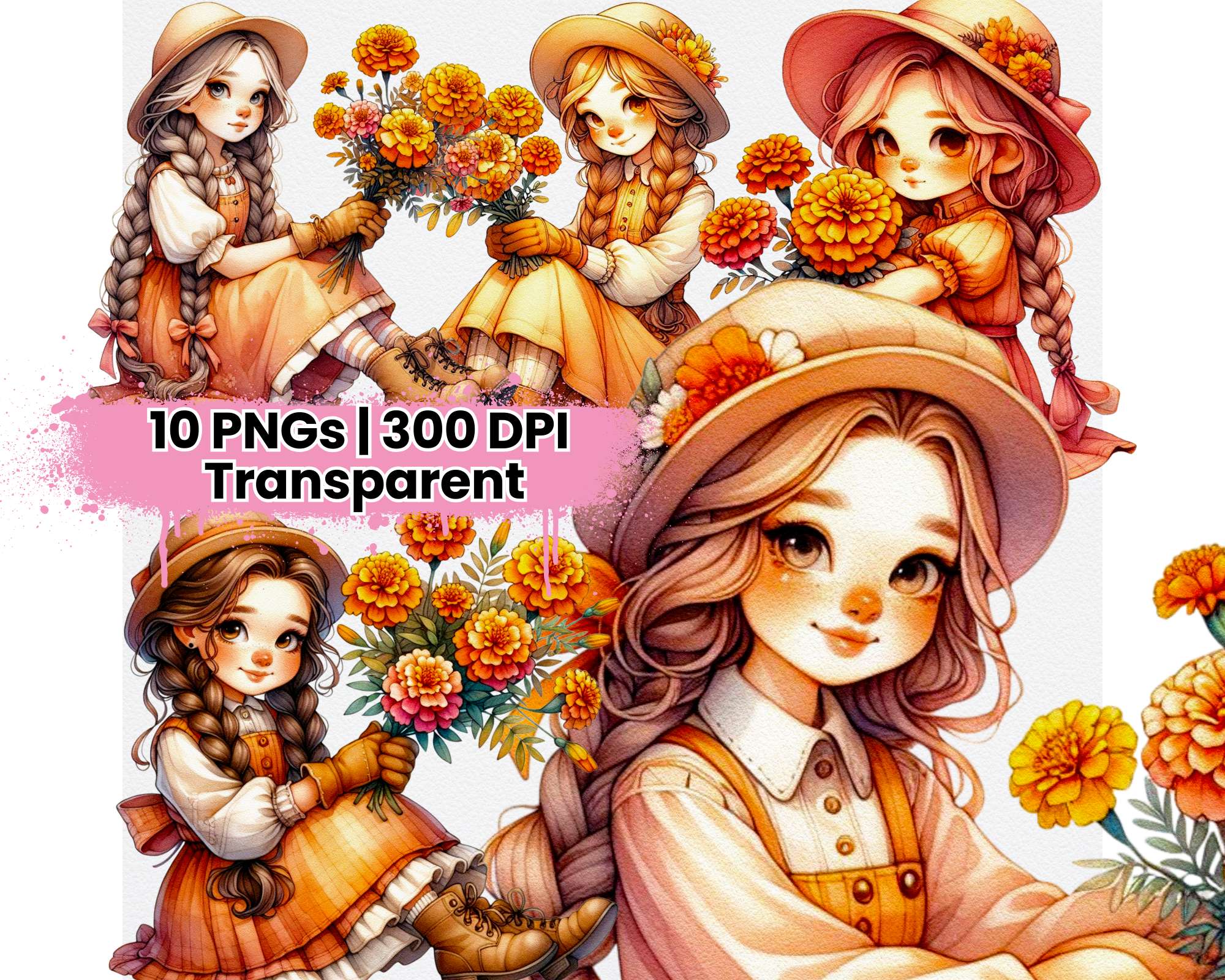 Spring Girl Gnomes Marigolds - CraftNest - Digital Crafting and Art