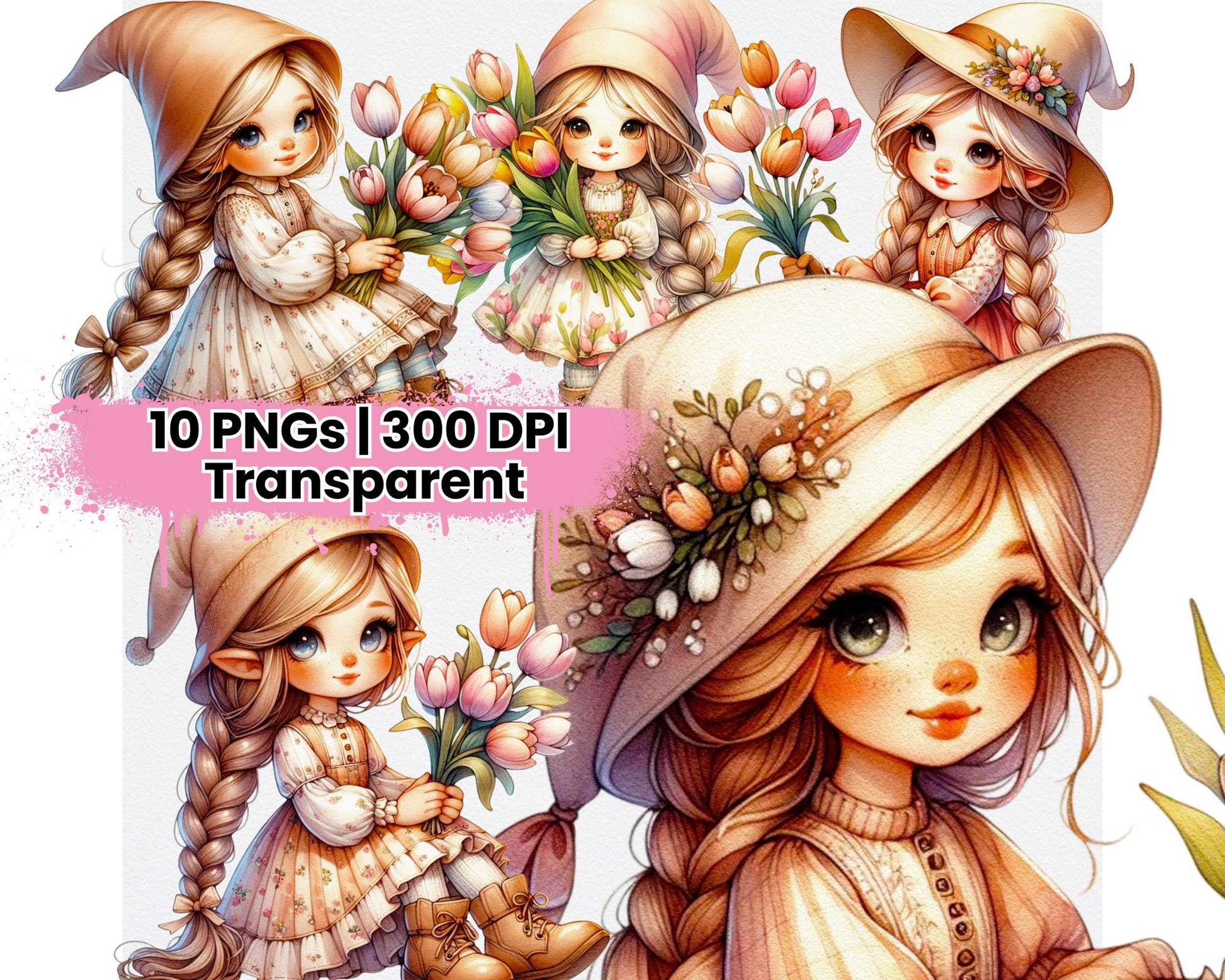 Spring Girl Gnomes Tulips - CraftNest - Digital Crafting and Art