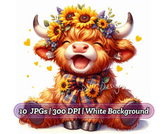 Sunflower Highland Cows Collection - CraftNest - Digital Crafting and Art