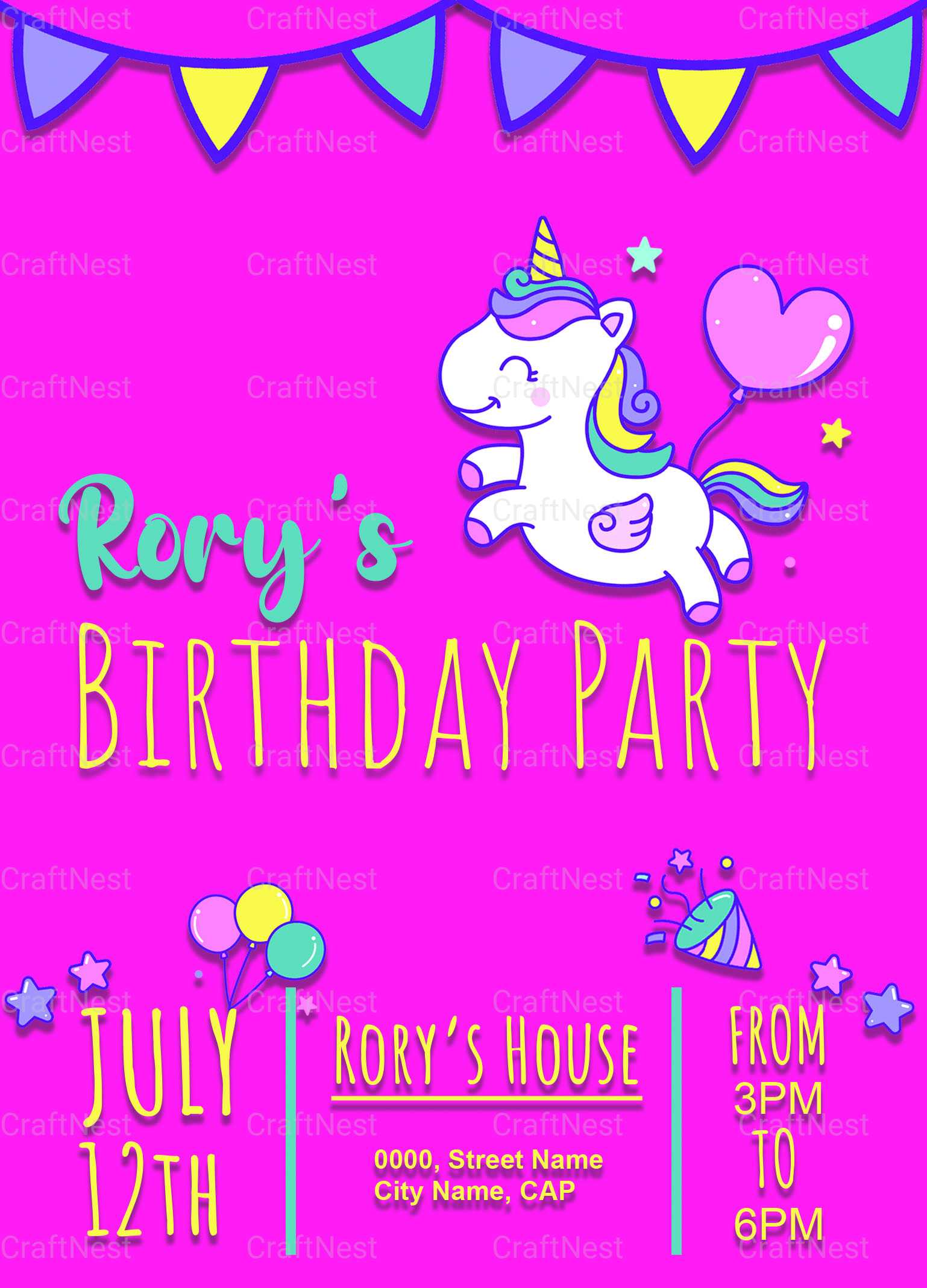 Unicorn Birthday Card Printable - CraftNest - Digital Crafting and Art