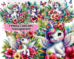 Unicorn with Tropical Flowers - CraftNest - Digital Crafting and Art