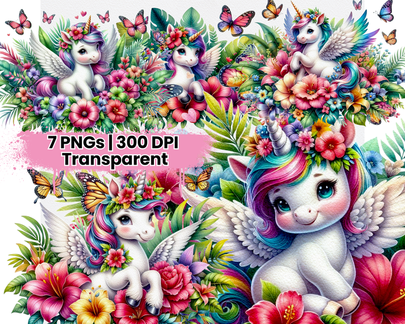 Unicorn with Tropical Flowers - CraftNest - Digital Crafting and Art