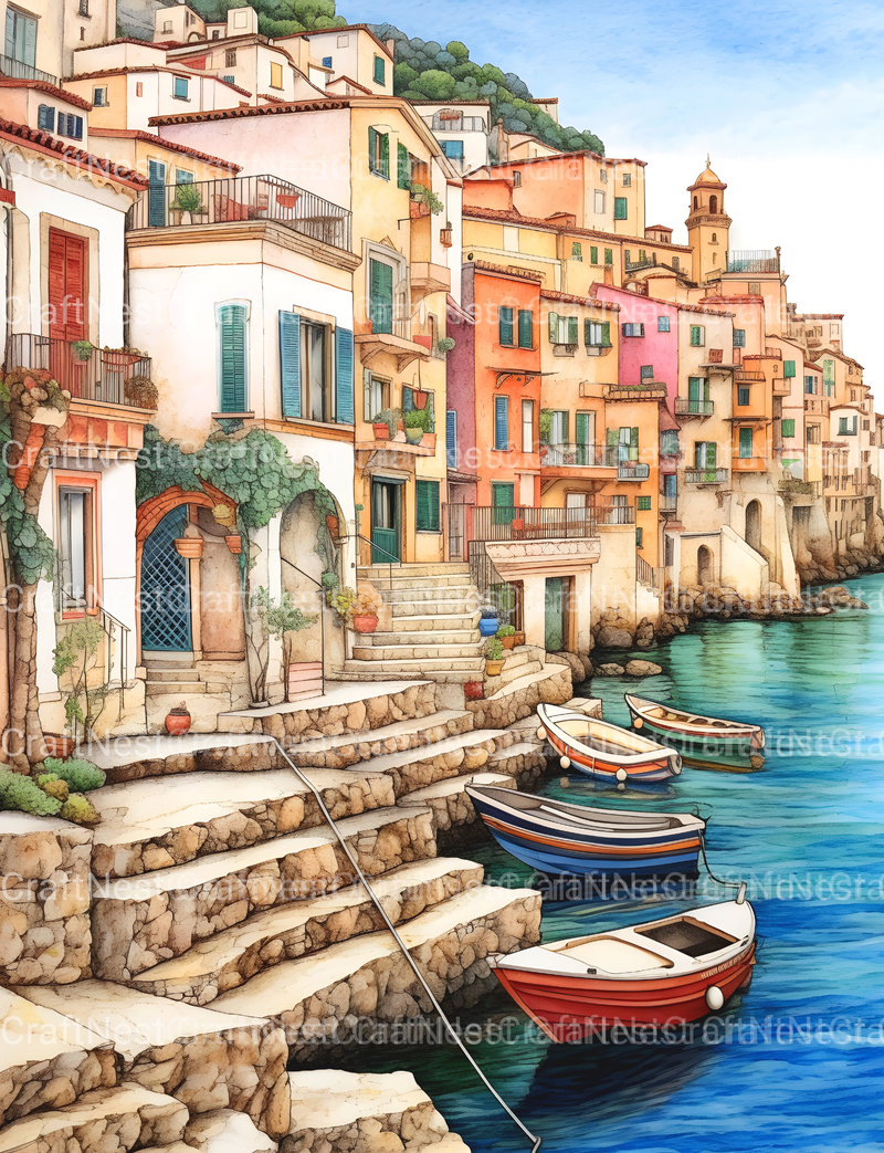 Italian Coastal Villages Coloring Book - CraftNest - Digital Crafting and Art