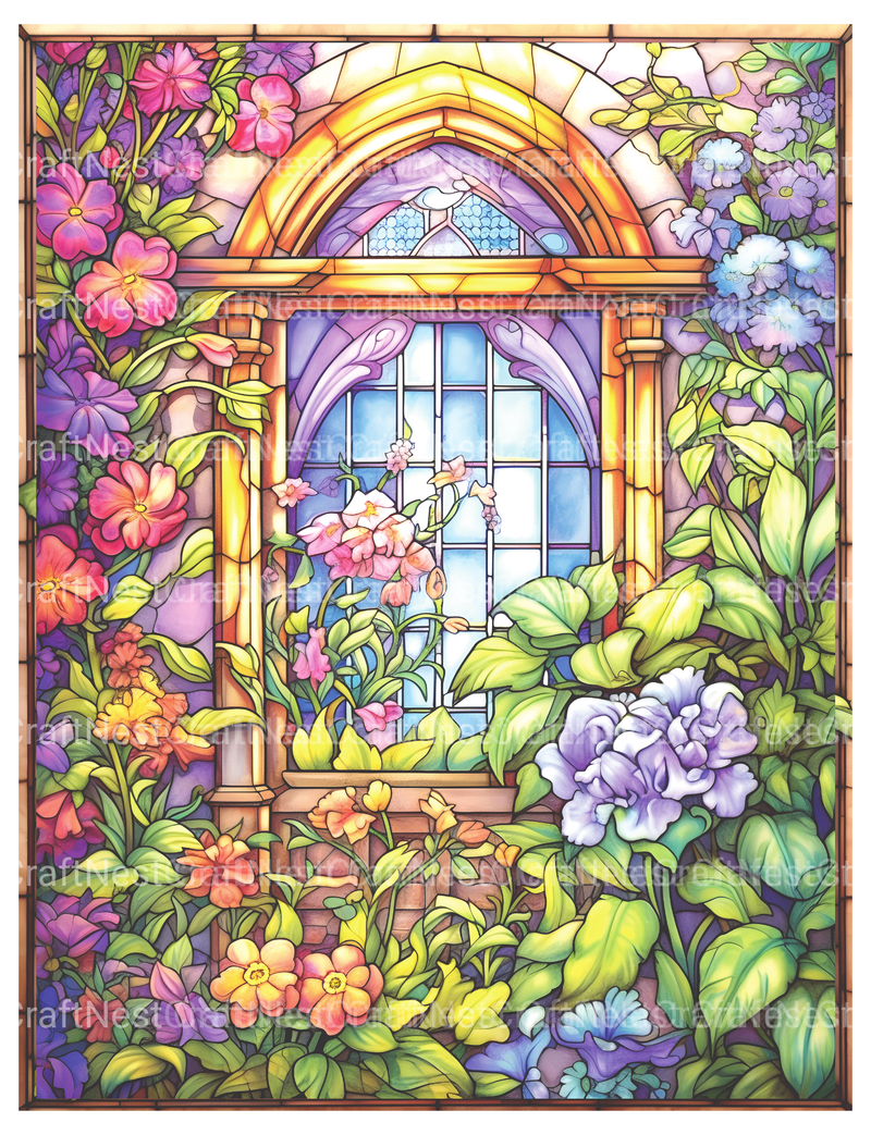 Stained Glass Garden Coloring Book - CraftNest - Digital Crafting and Art