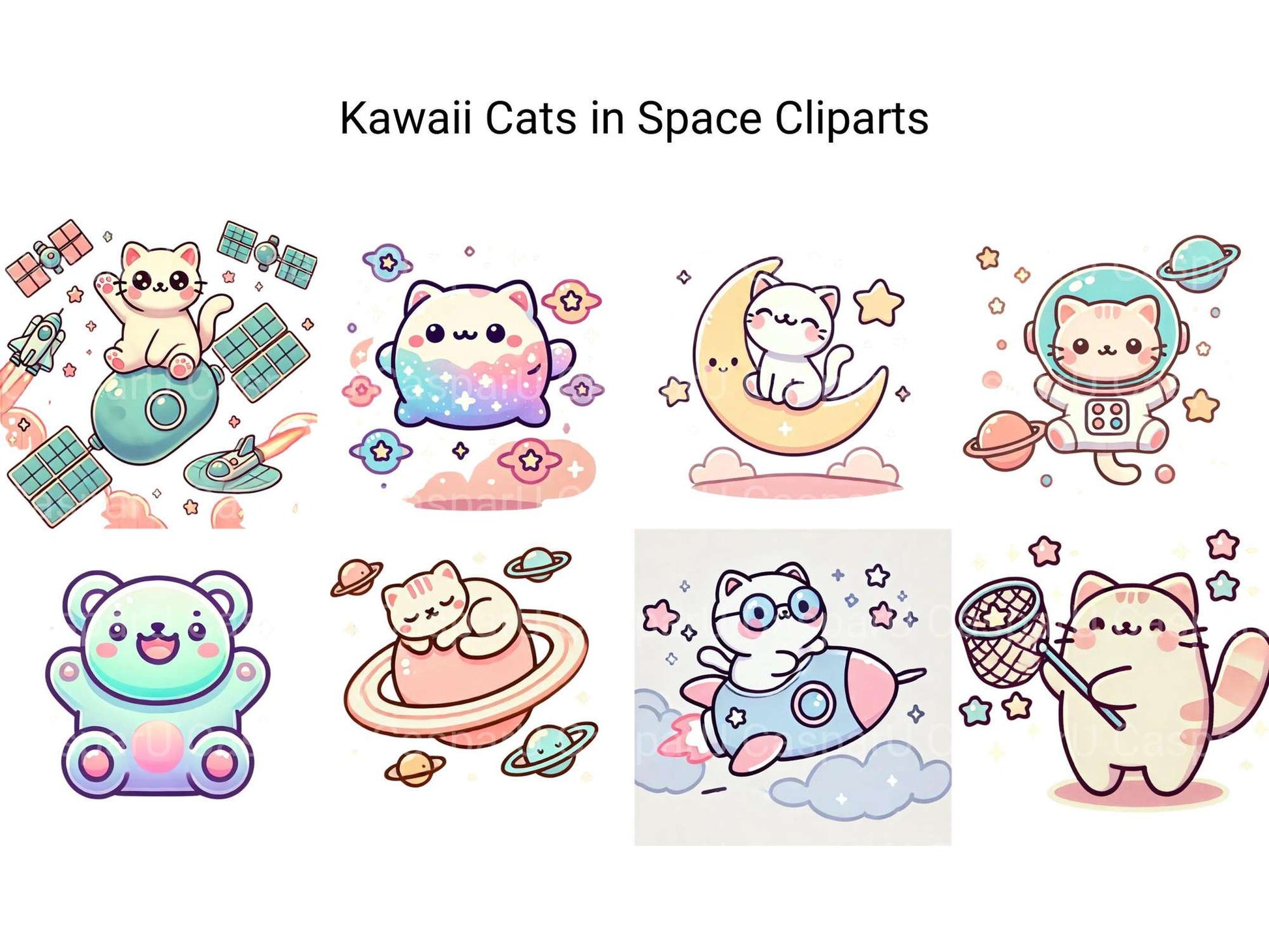 Kawaii Cats In Space Clipart - CraftNest - Digital Crafting and Art