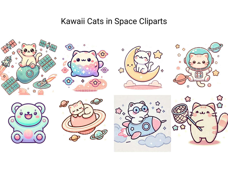 Kawaii Cats In Space Clipart - CraftNest - Digital Crafting and Art