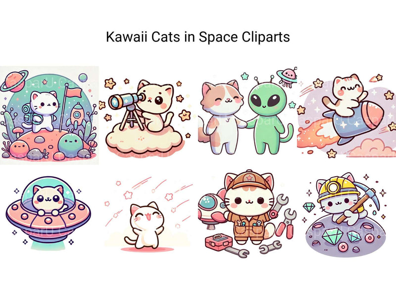 Kawaii Cats In Space Clipart - CraftNest - Digital Crafting and Art