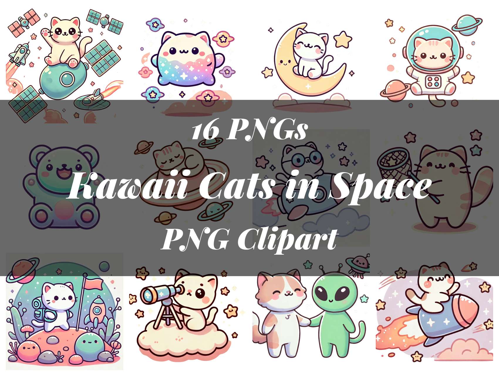 Kawaii Cats In Space Clipart - CraftNest - Digital Crafting and Art