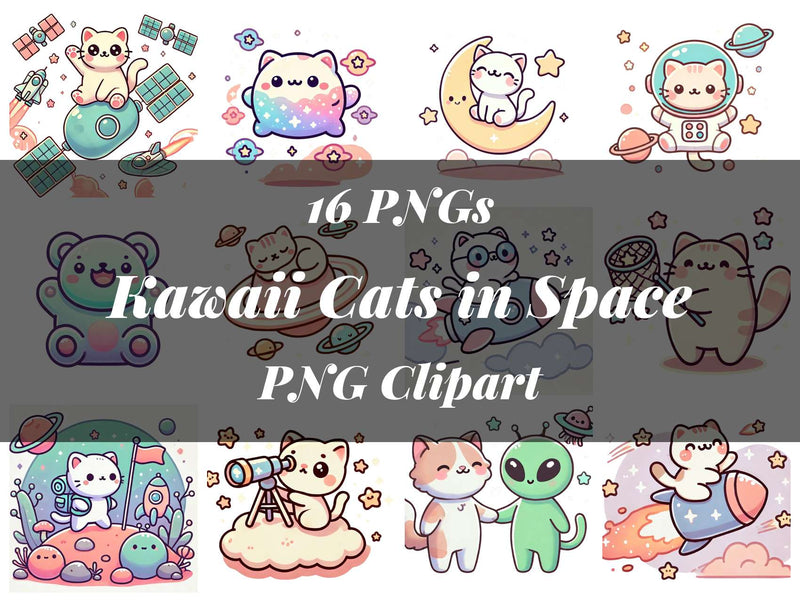 Kawaii Cats In Space Clipart - CraftNest - Digital Crafting and Art