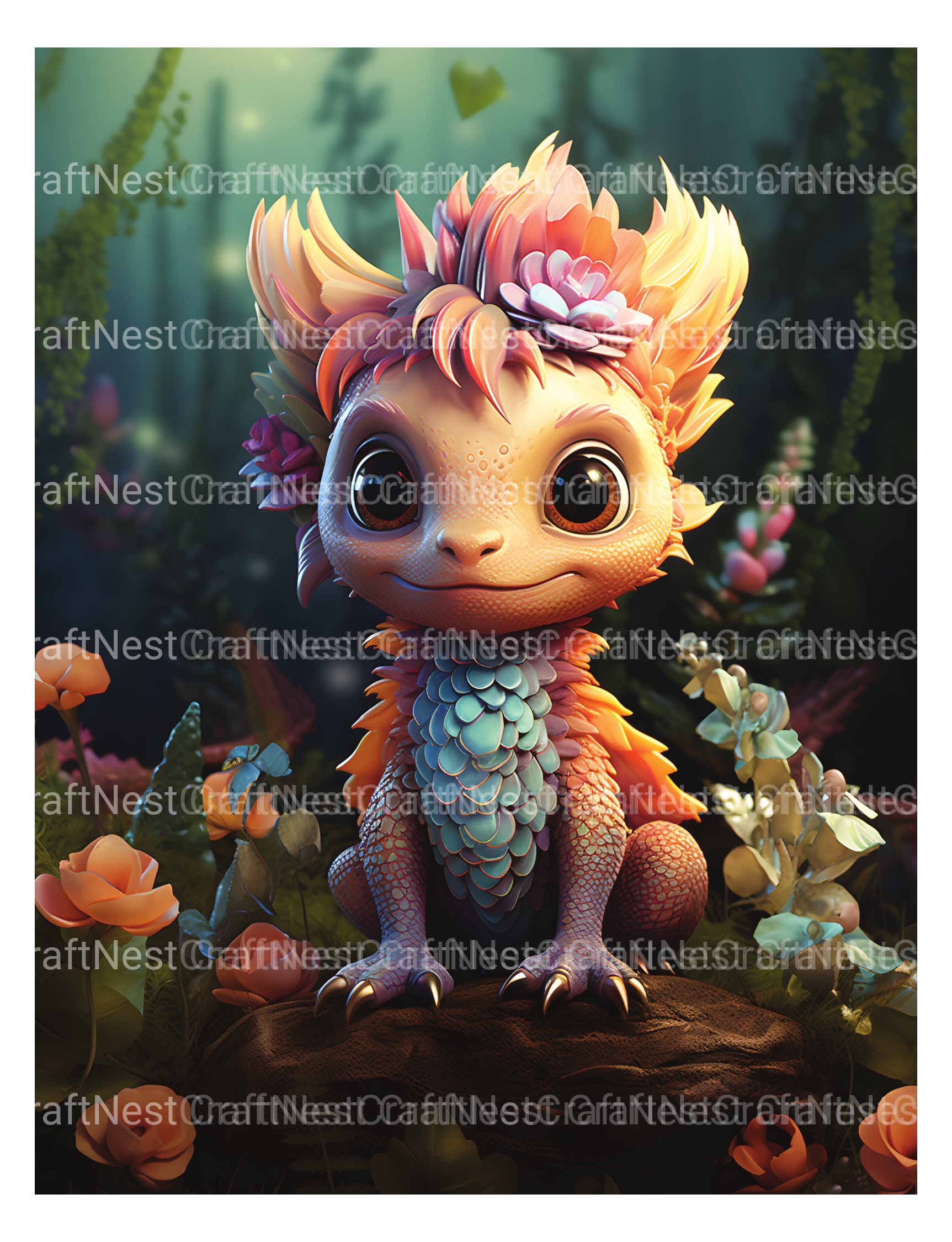 Baby Dragon With Flowers Coloring Book