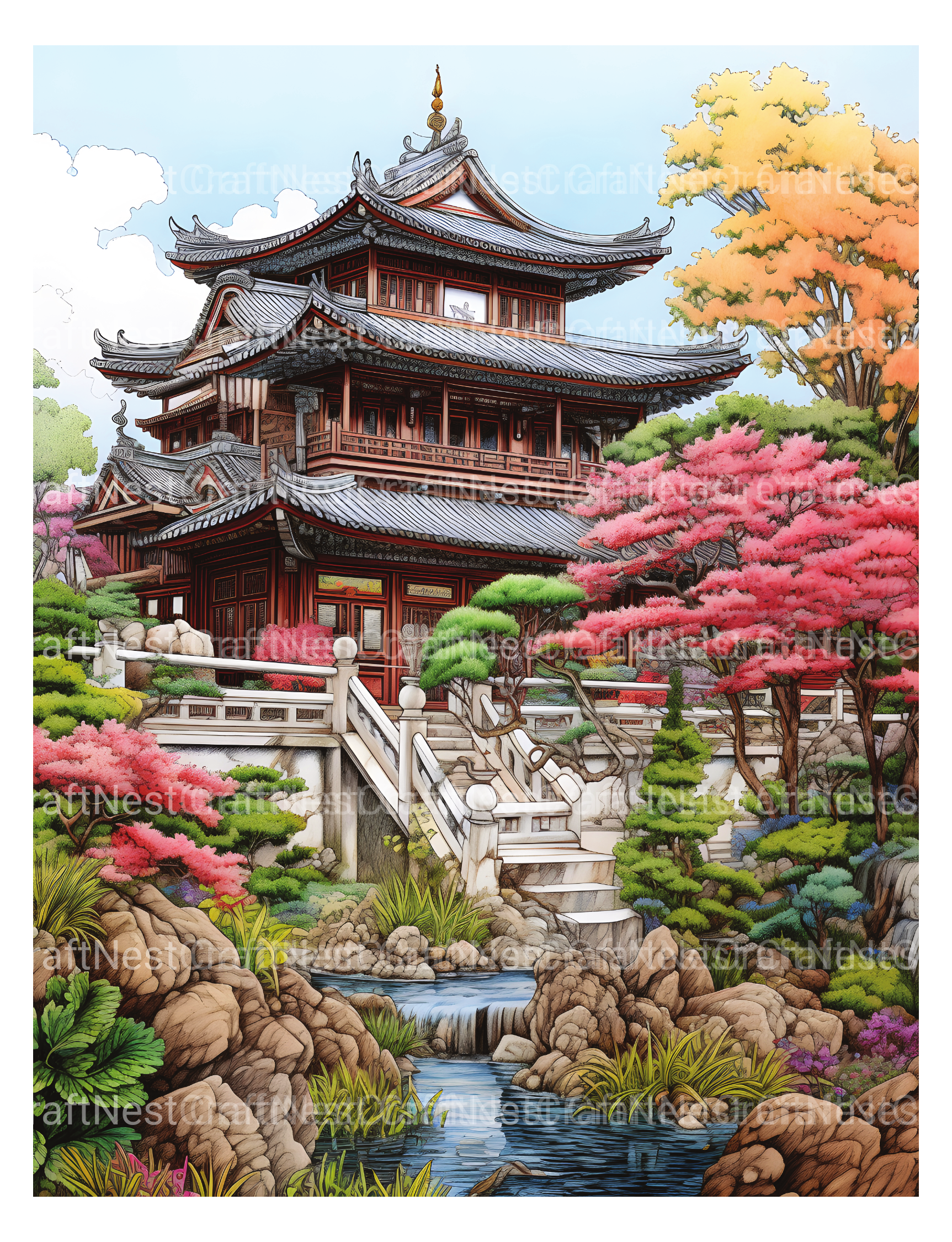 Chinese Architecture Coloring Book - CraftNest - Digital Crafting and Art