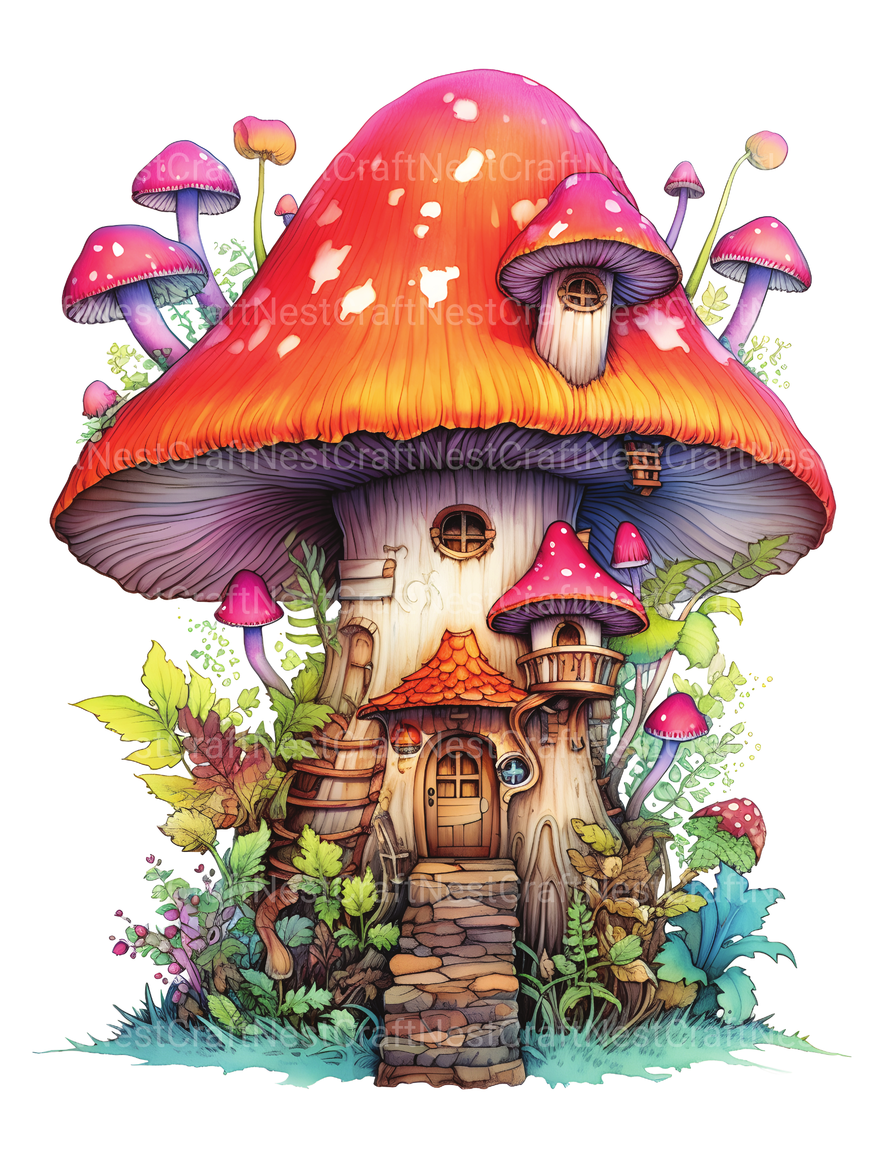 Mushroom House Coloring Book - CraftNest - Digital Crafting and Art