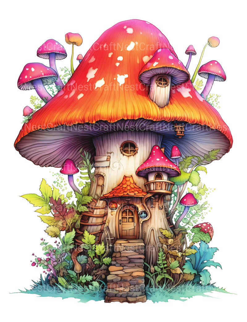 Mushroom House Coloring Book - CraftNest - Digital Crafting and Art