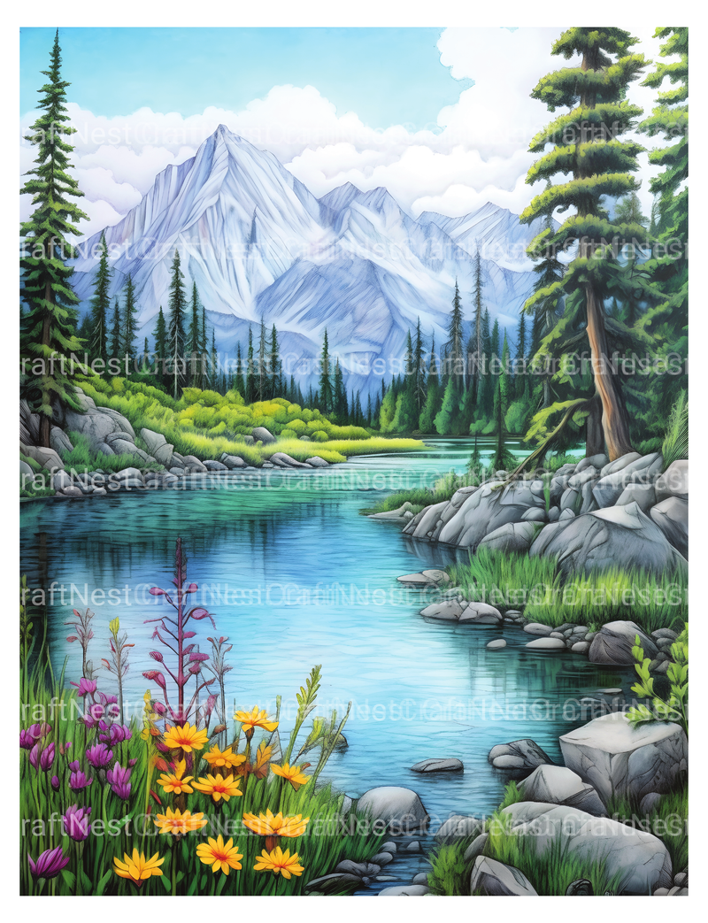 Mountain Scenery Coloring Book - CraftNest - Digital Crafting and Art