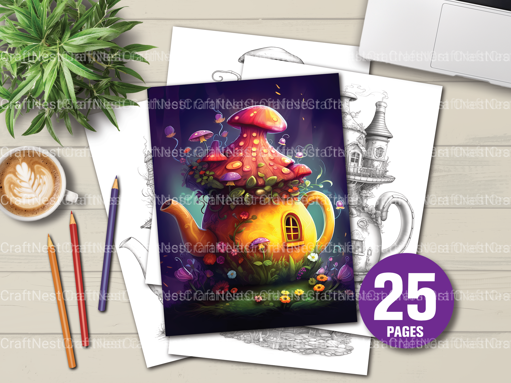 Teapot Fairy House Coloring Book - CraftNest - Digital Crafting and Art
