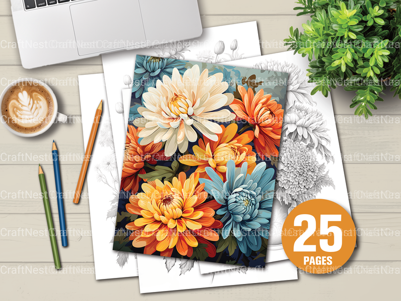 Chrysanthemum Flower Coloring Book - CraftNest - Digital Crafting and Art