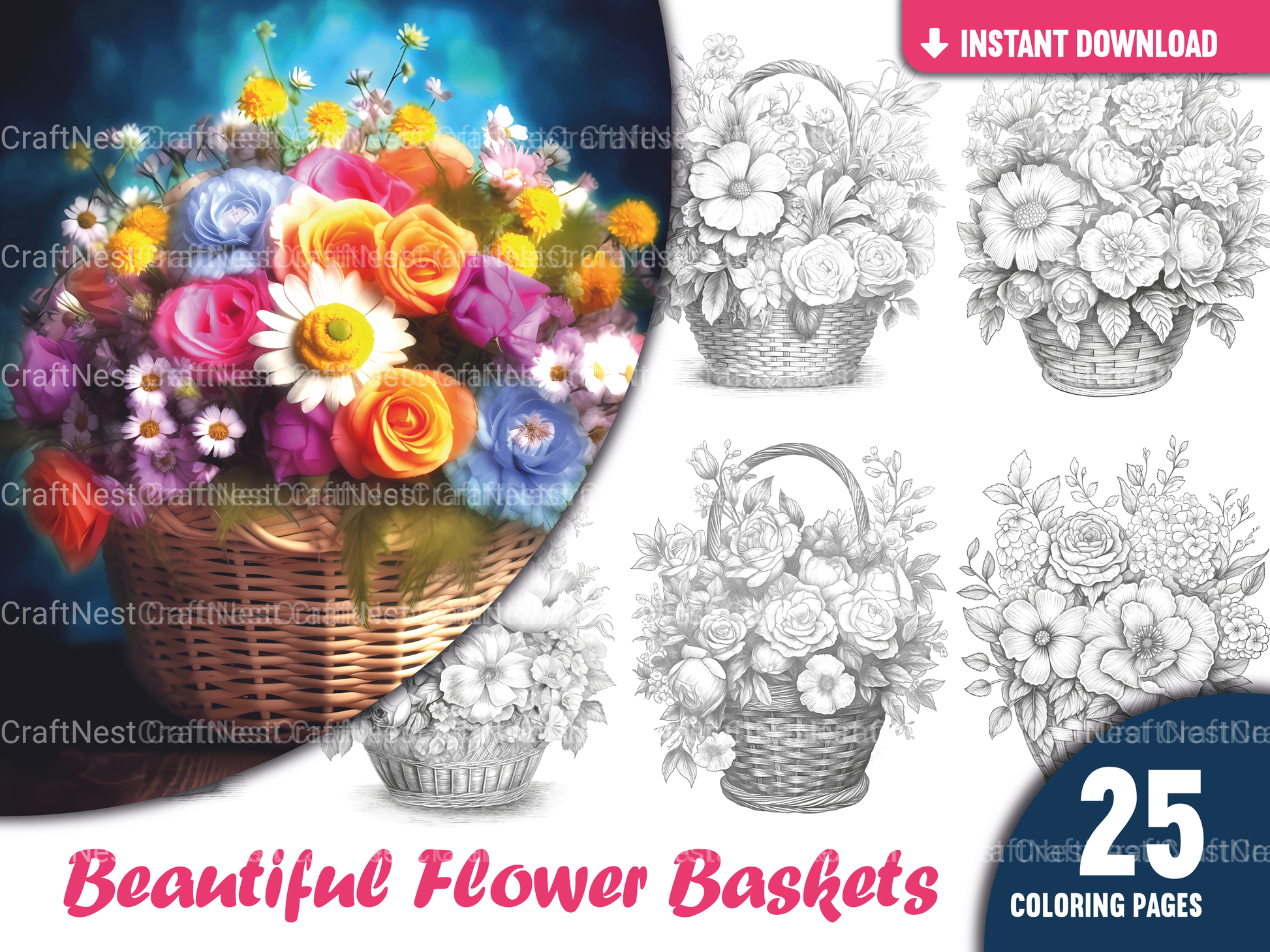 Flower Basket Coloring Book - CraftNest - Digital Crafting and Art