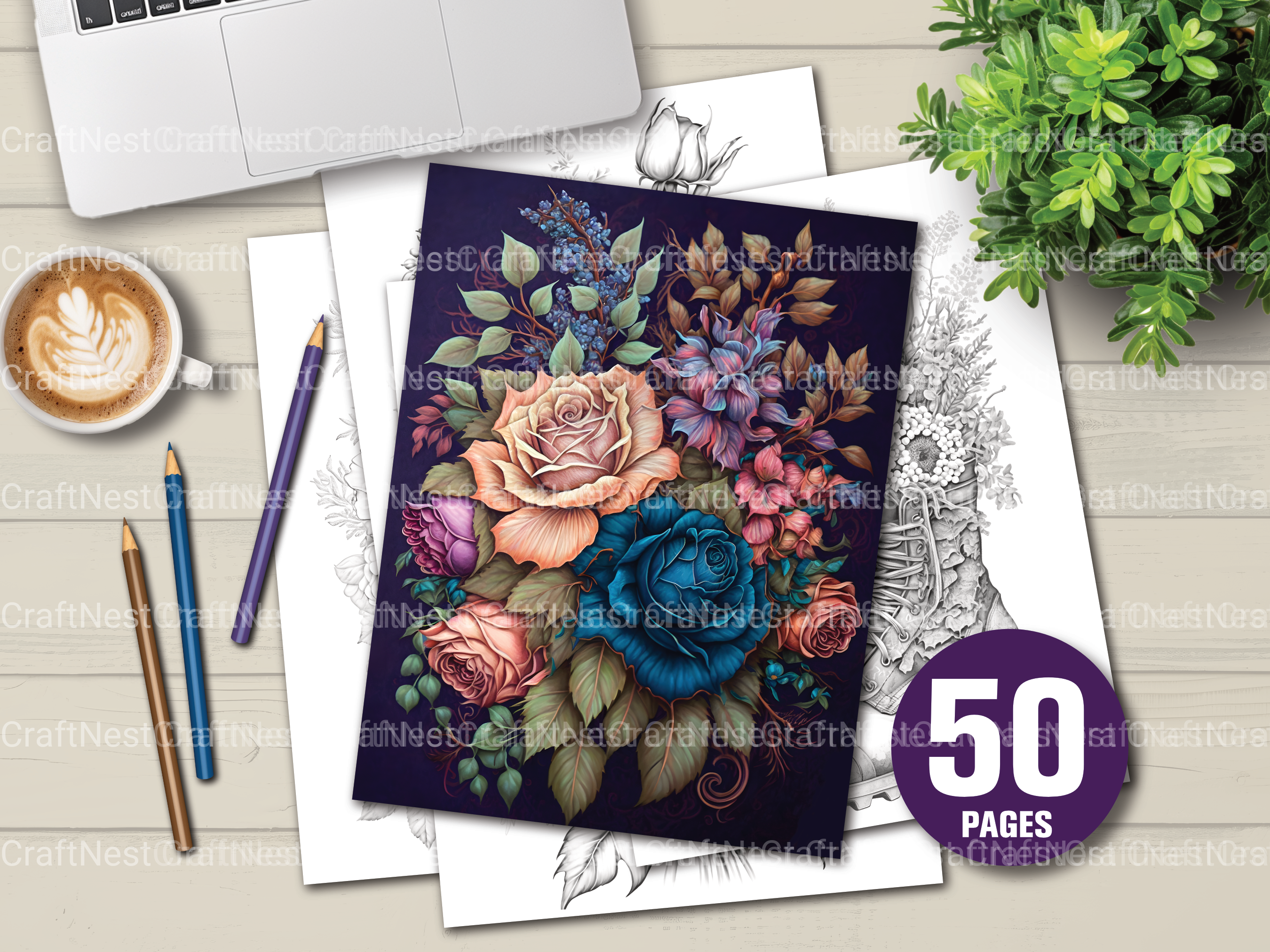 Flower Coloring Book 3 - CraftNest - Digital Crafting and Art