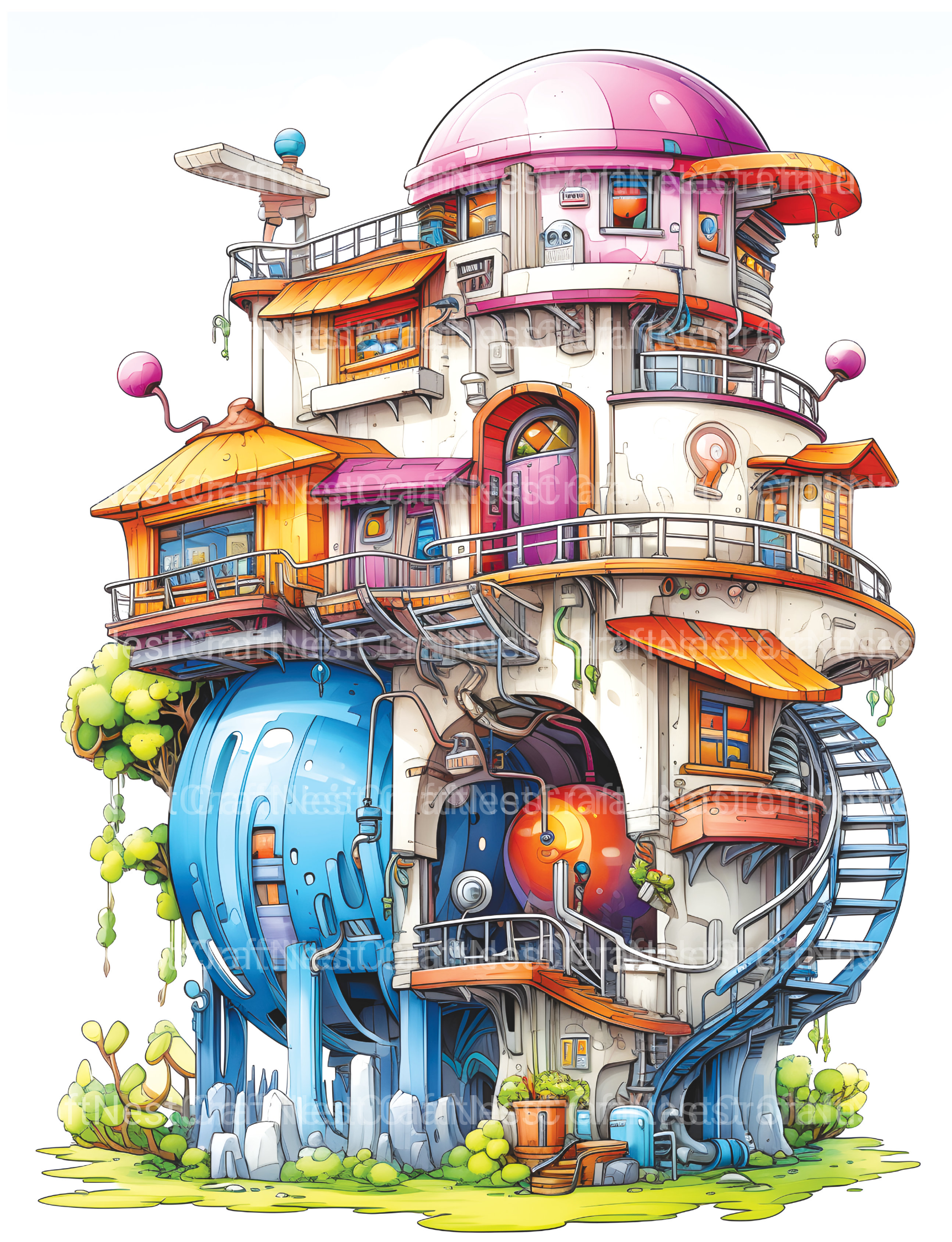 Futuristic Tiny House Coloring Book