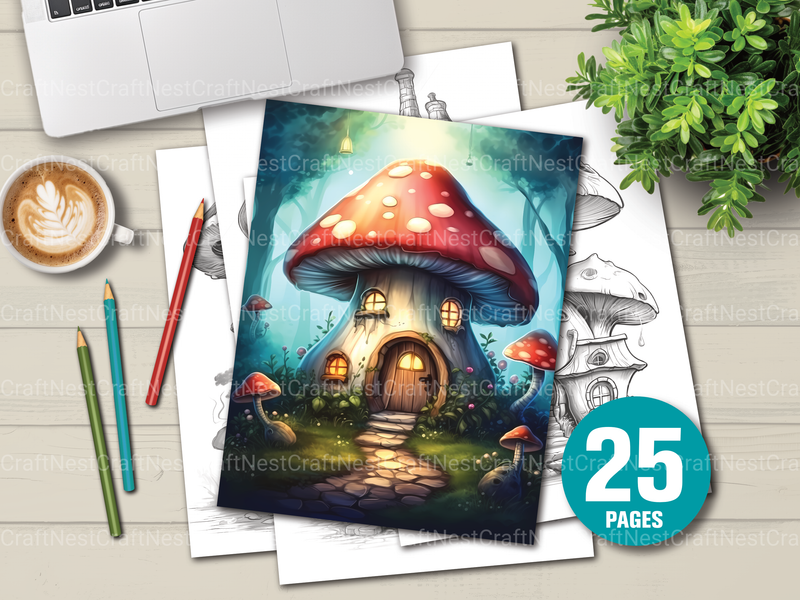Mushroom House Coloring Book - CraftNest - Digital Crafting and Art