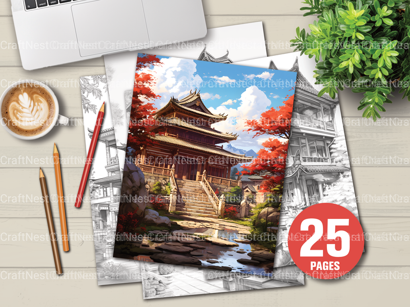 Chinese Architecture Coloring Book - CraftNest - Digital Crafting and Art