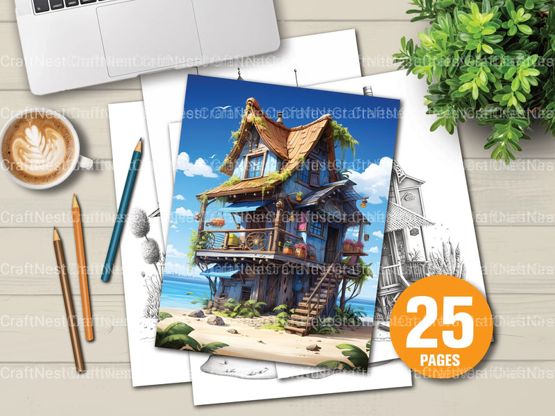 Beach House Coloring Book - CraftNest - Digital Crafting and Art