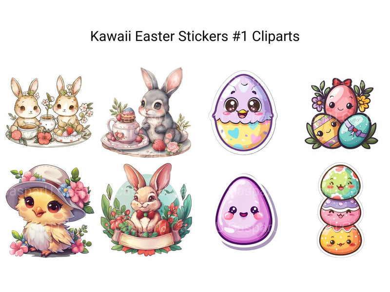Kawaii Easter Stickers #1 Clipart - CraftNest - Digital Crafting and Art
