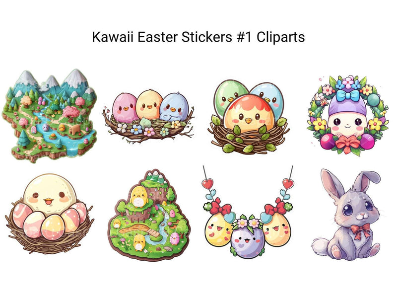 Kawaii Easter Stickers #1 Clipart - CraftNest - Digital Crafting and Art