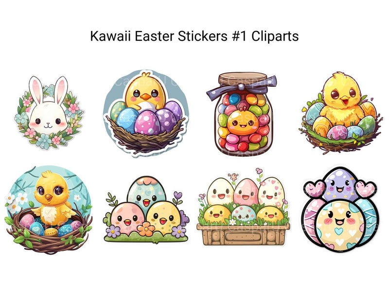 Kawaii Easter Stickers #1 Clipart - CraftNest - Digital Crafting and Art