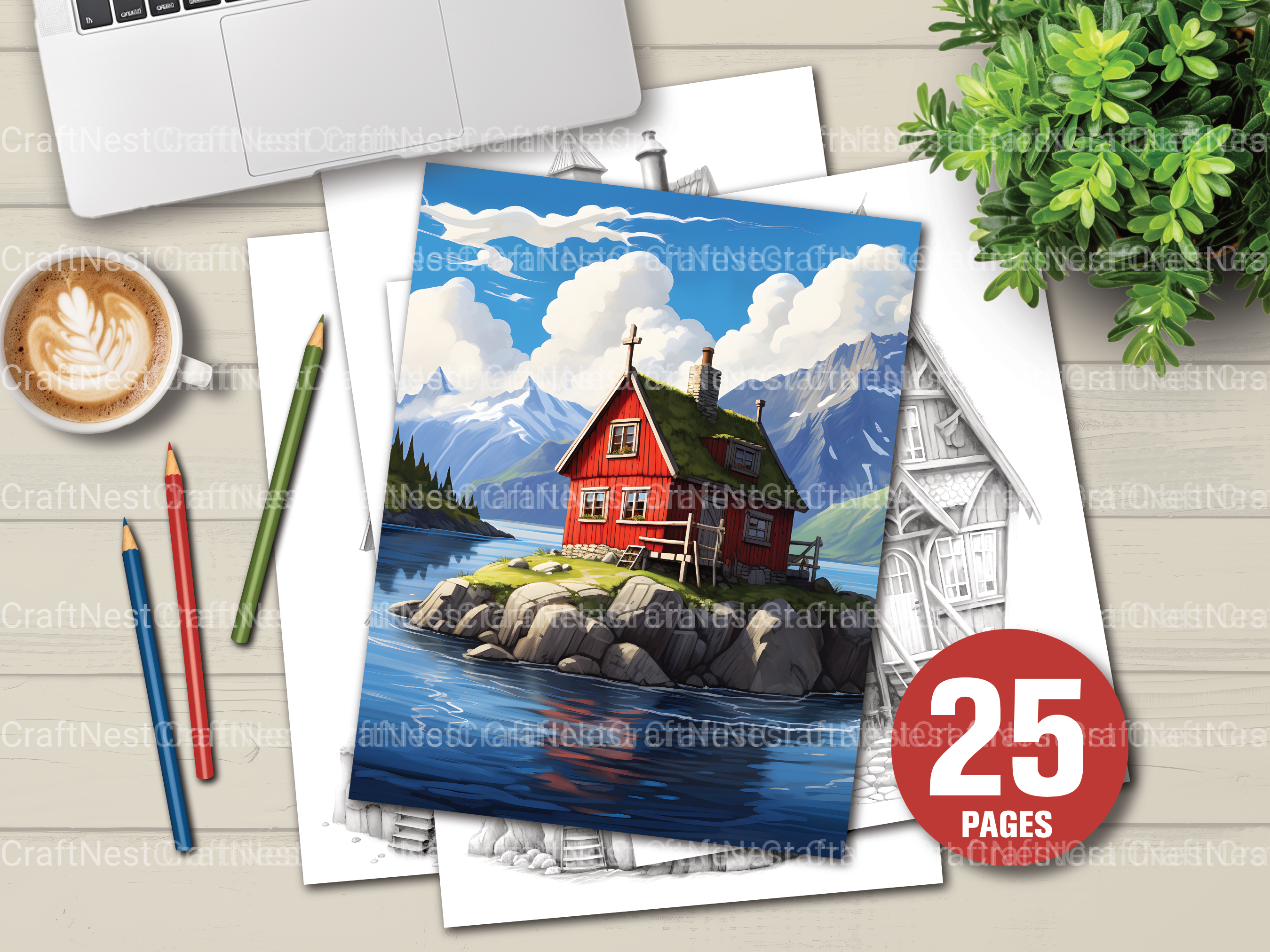 Norwegian Tiny House Coloring Book
