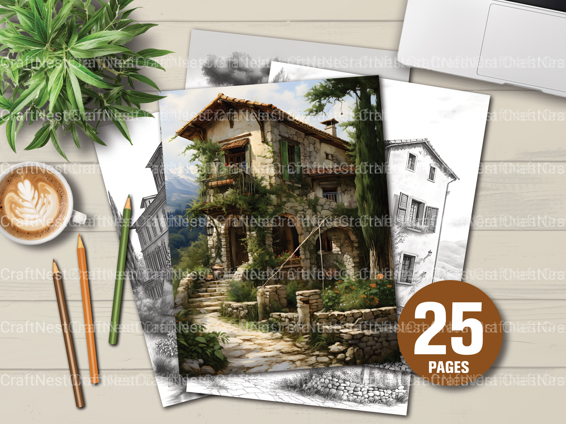 Italian Houses Coloring Book - CraftNest - Digital Crafting and Art