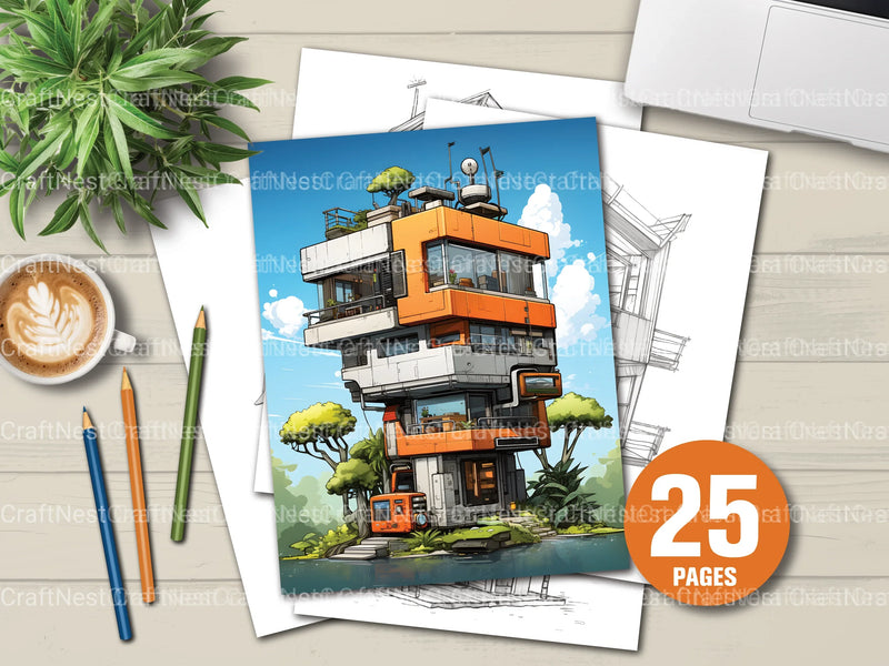 Contemporary Tiny House Coloring Book - CraftNest - Digital Crafting and Art