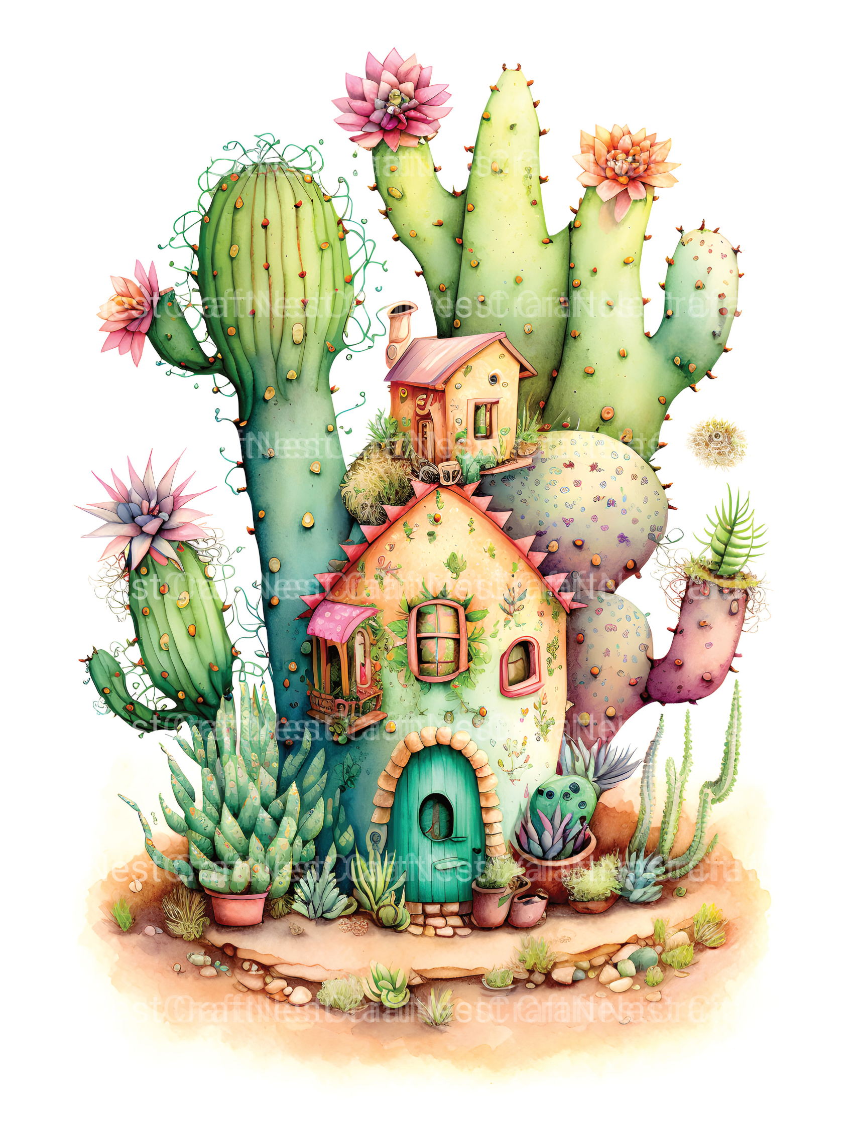 Cactus Fairy Houses Coloring Book - CraftNest - Digital Crafting and Art