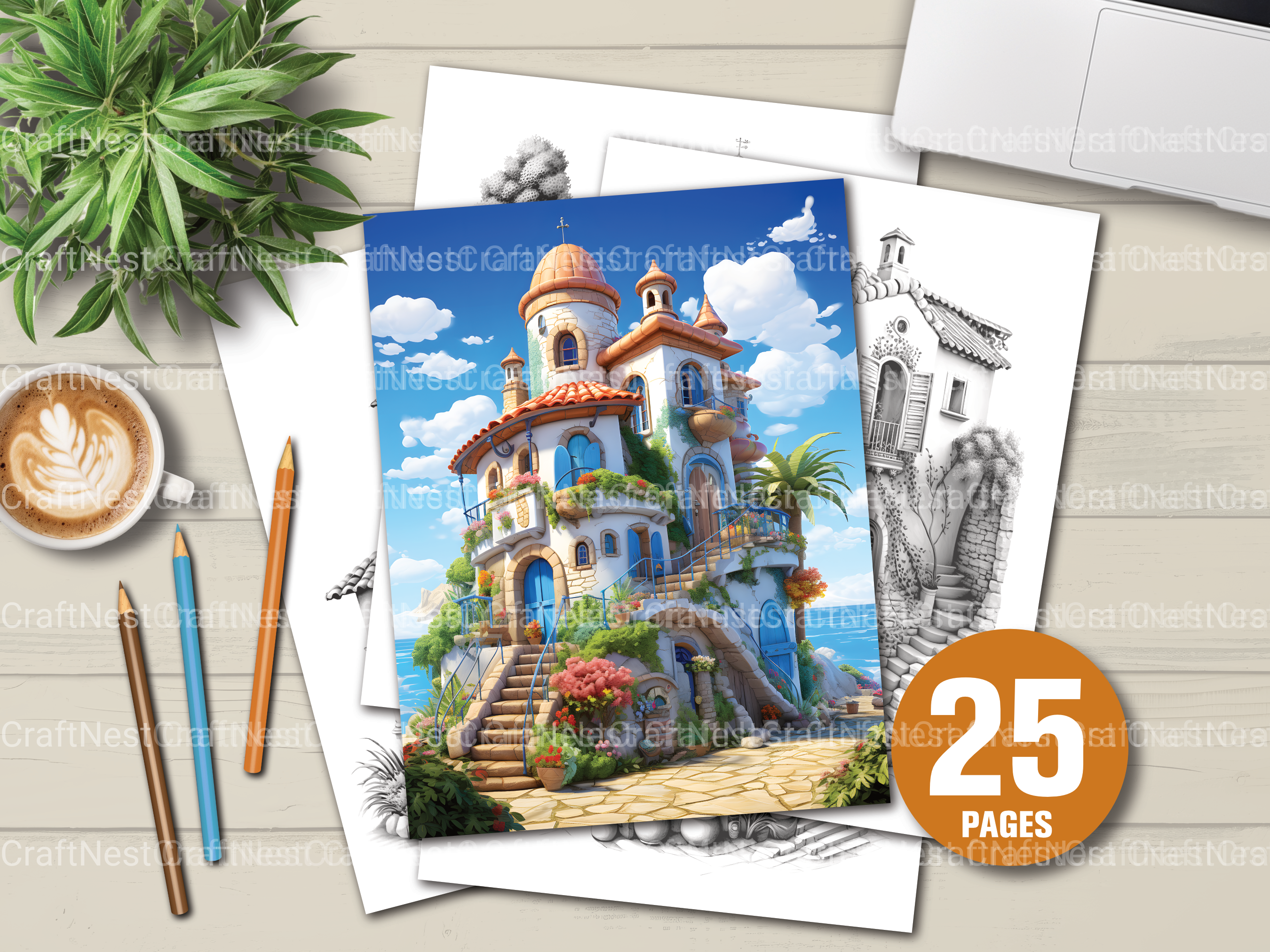 Mediterranean Tiny House Coloring Book