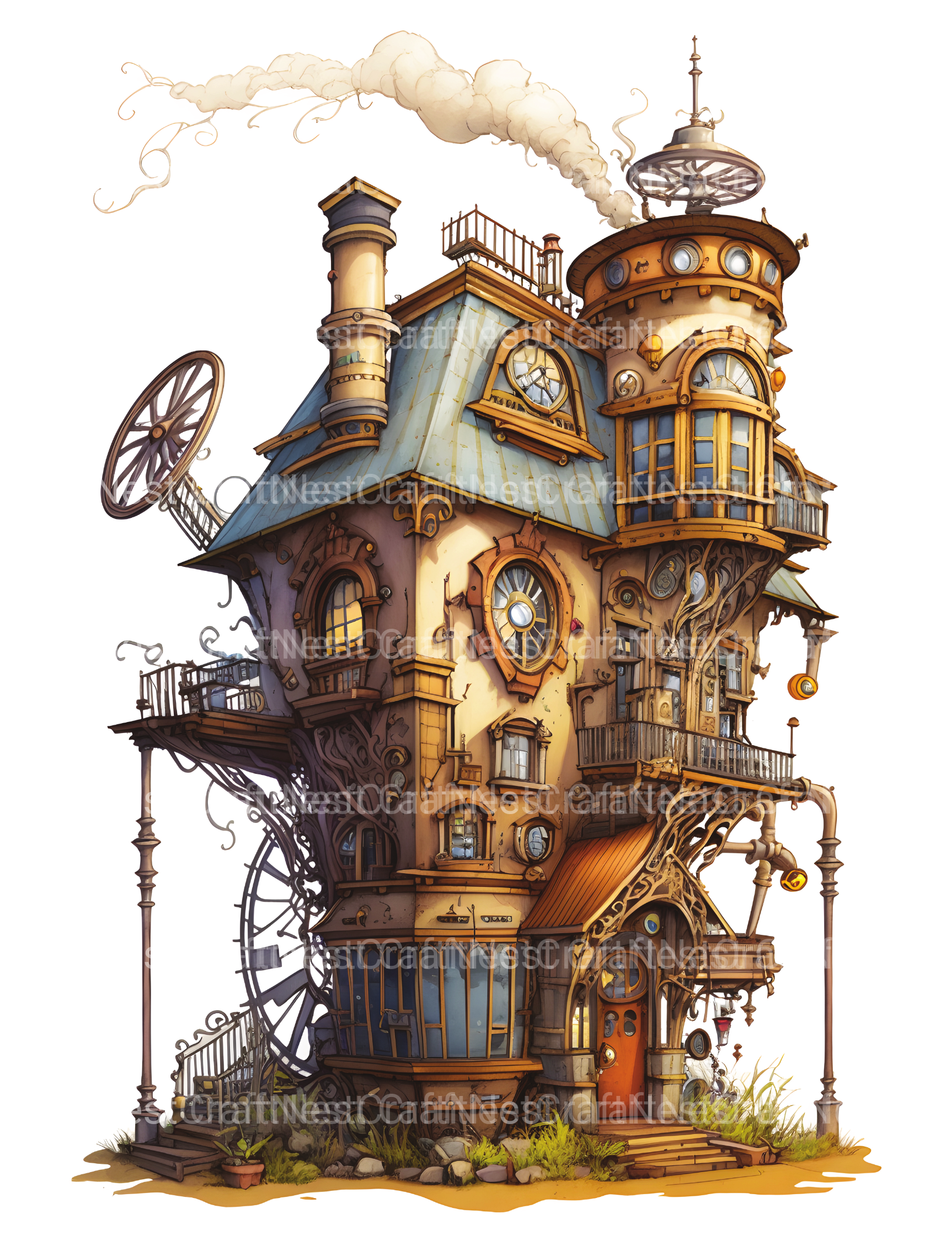 Steampunk Tiny House Coloring Book