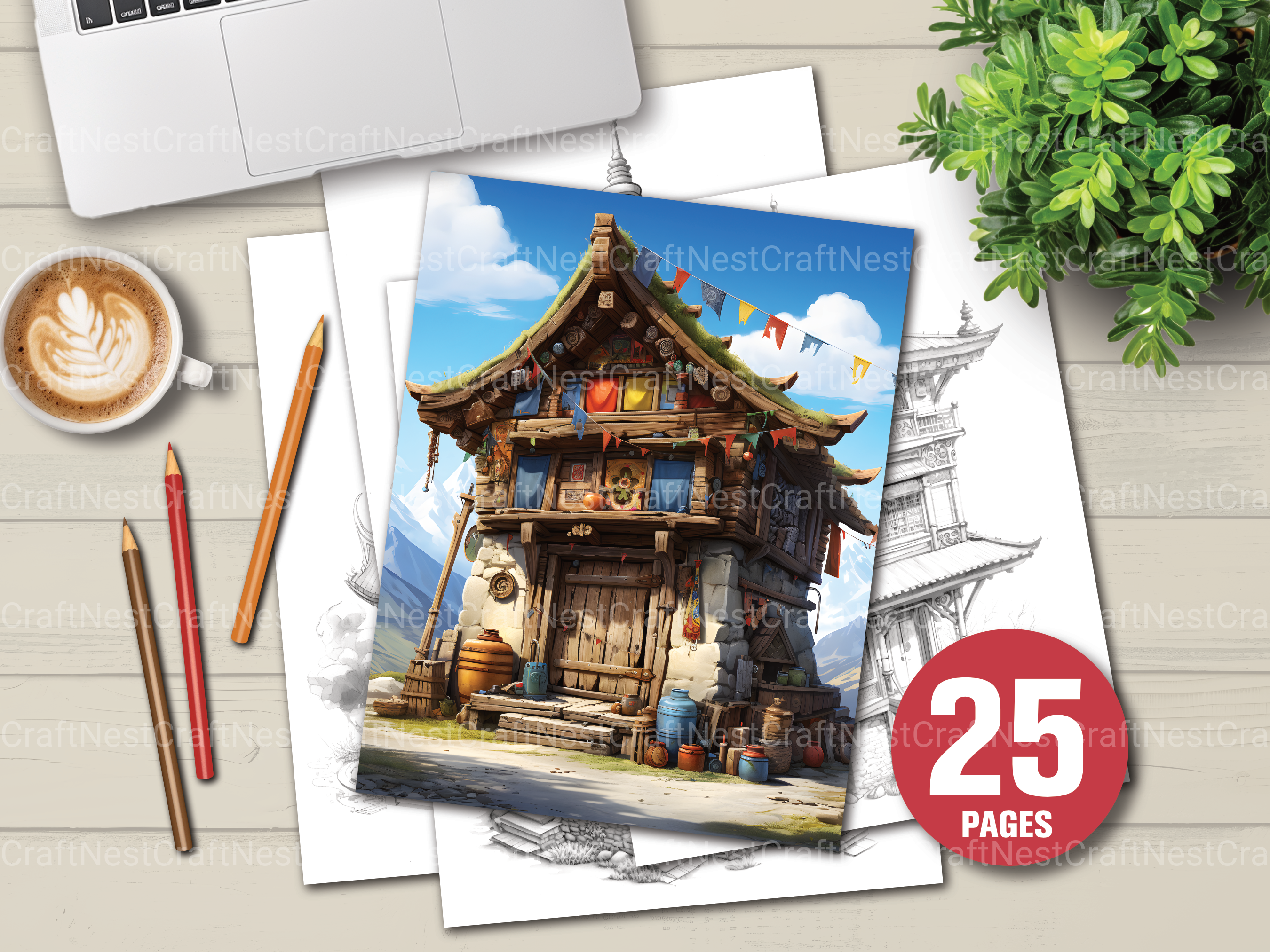 Tibetan Tiny House Coloring Book