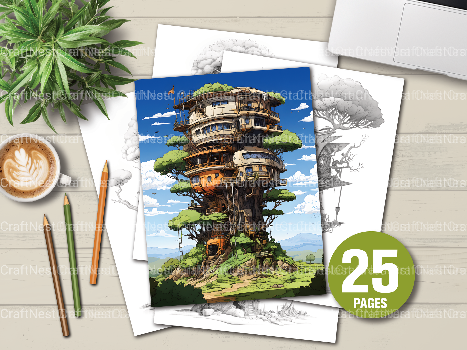 Future Treehouse Coloring Book - CraftNest - Digital Crafting and Art