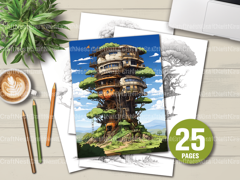 Future Treehouse Coloring Book - CraftNest - Digital Crafting and Art