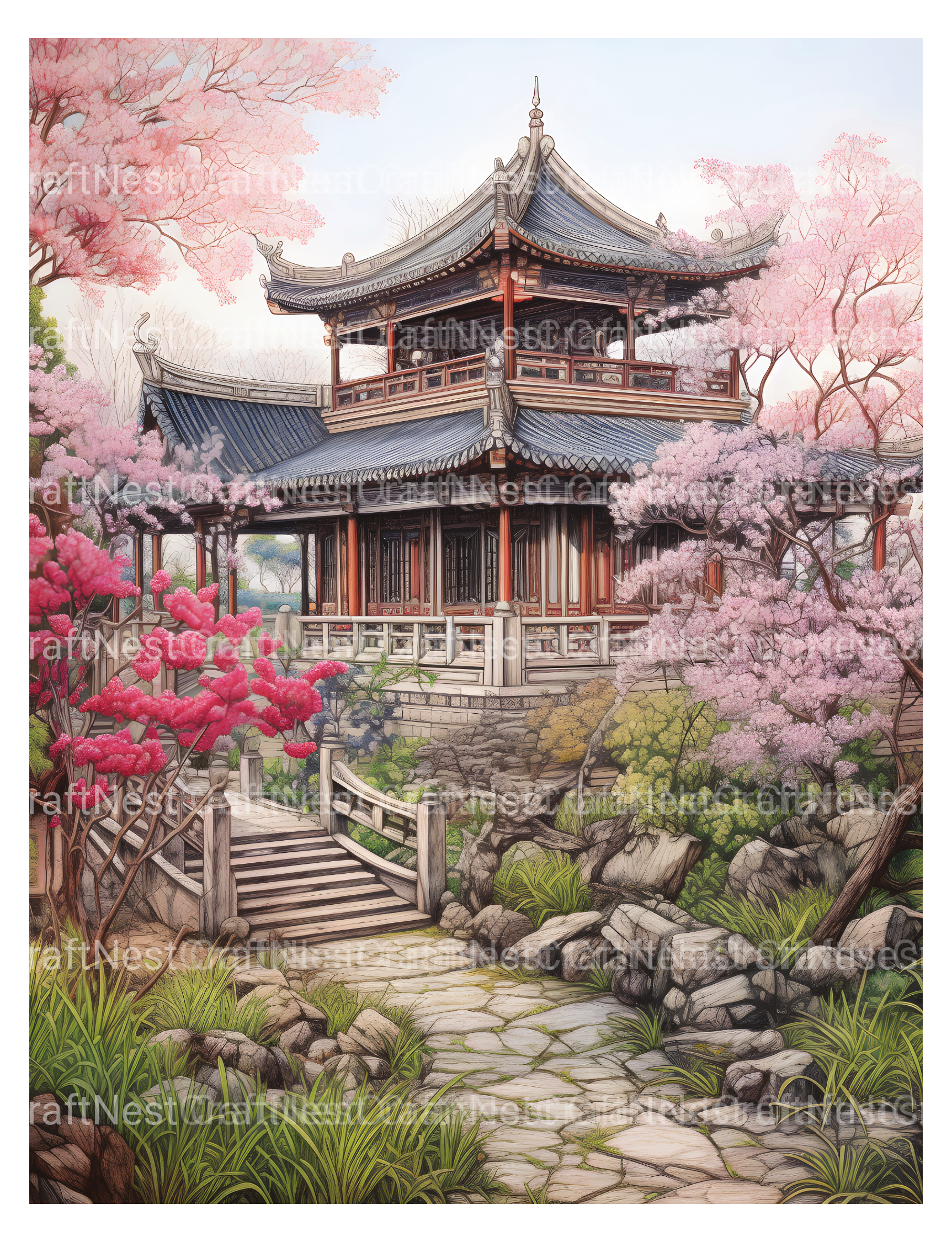 Chinese Architecture Coloring Book - CraftNest - Digital Crafting and Art