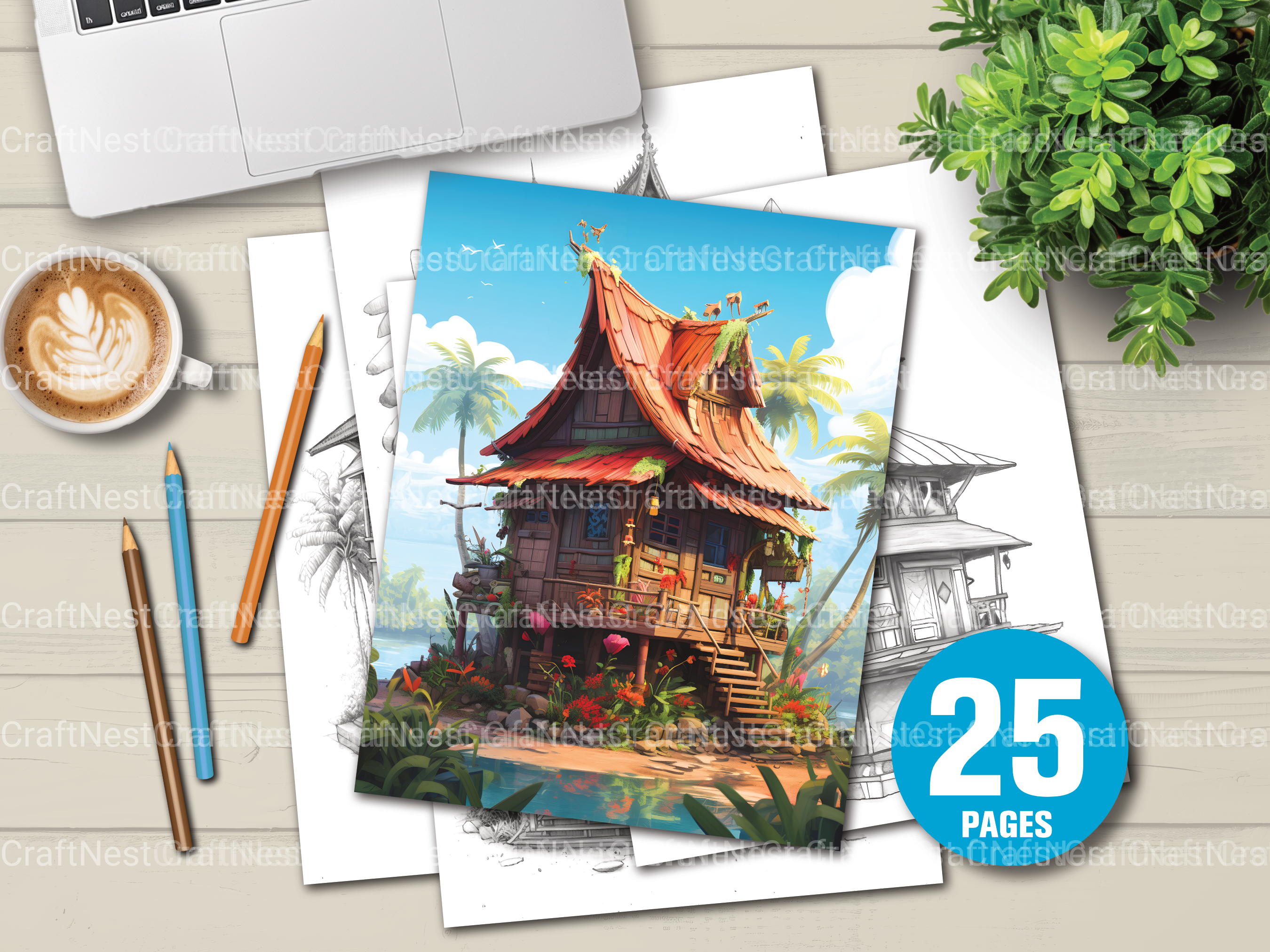 Indonesian Tiny House Coloring Book