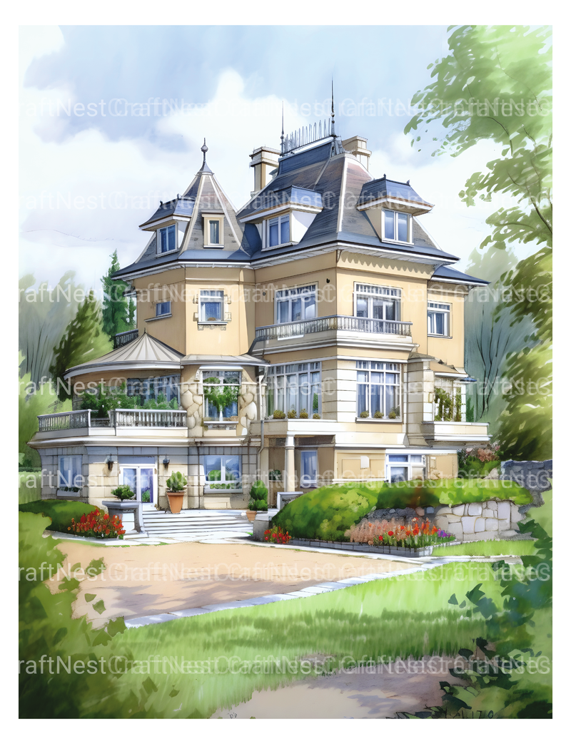 Luxurious Villas Coloring Book - CraftNest - Digital Crafting and Art