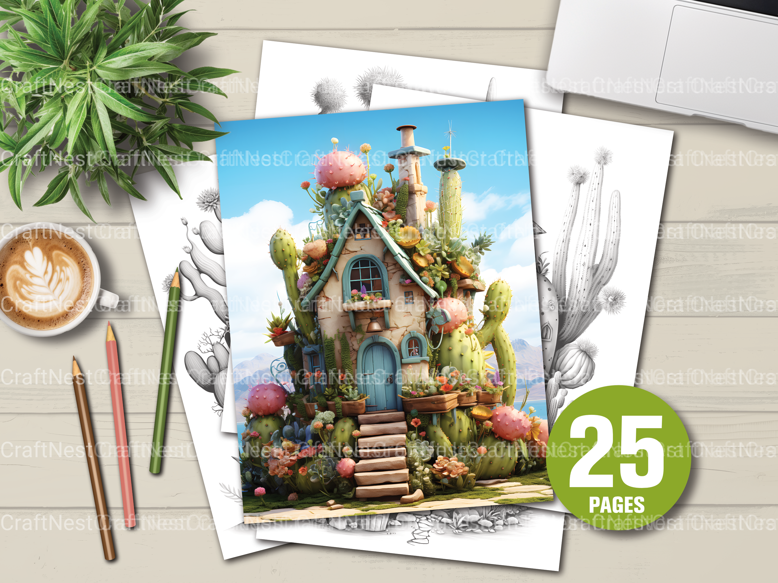 Cactus Fairy Houses Coloring Book