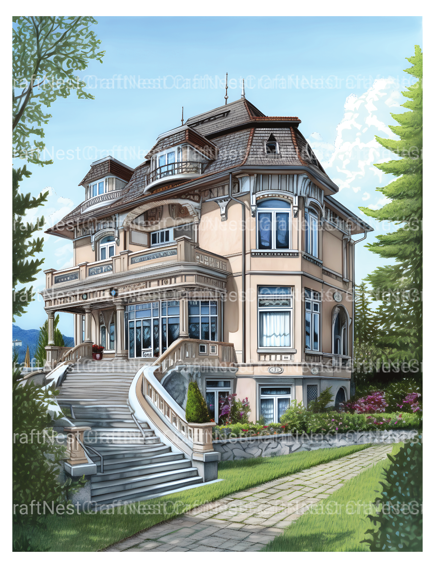 Luxurious Villas Coloring Book - CraftNest - Digital Crafting and Art