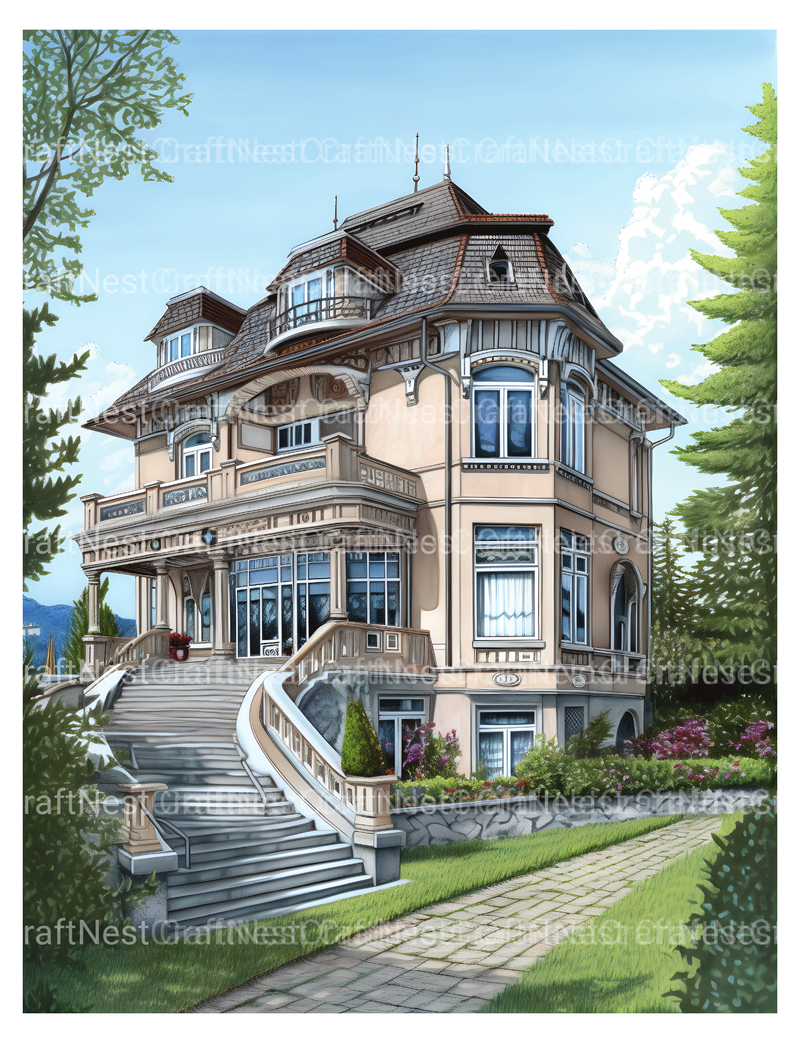 Luxurious Villas Coloring Book - CraftNest - Digital Crafting and Art
