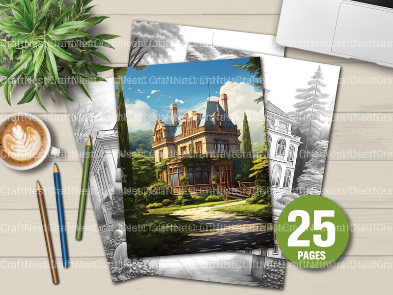 German Villas Coloring Book - CraftNest - Digital Crafting and Art