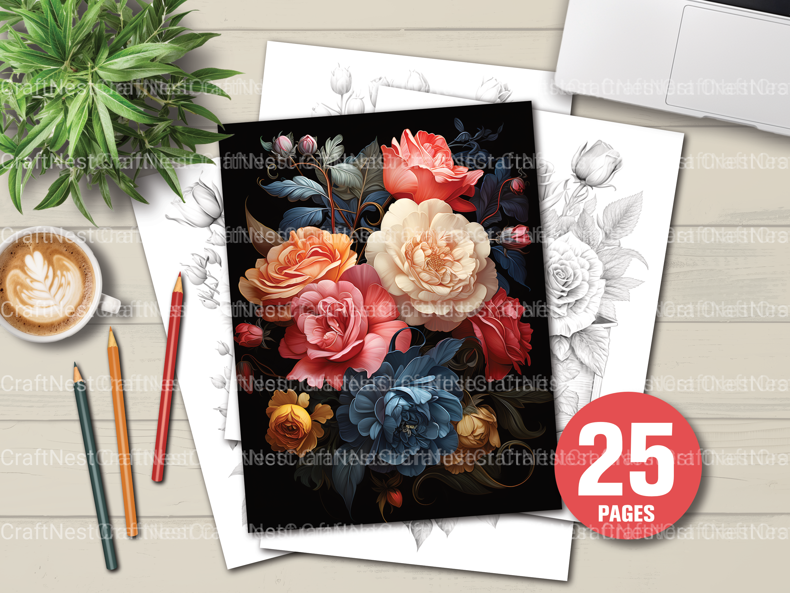Rose Flower Coloring Book - CraftNest - Digital Crafting and Art