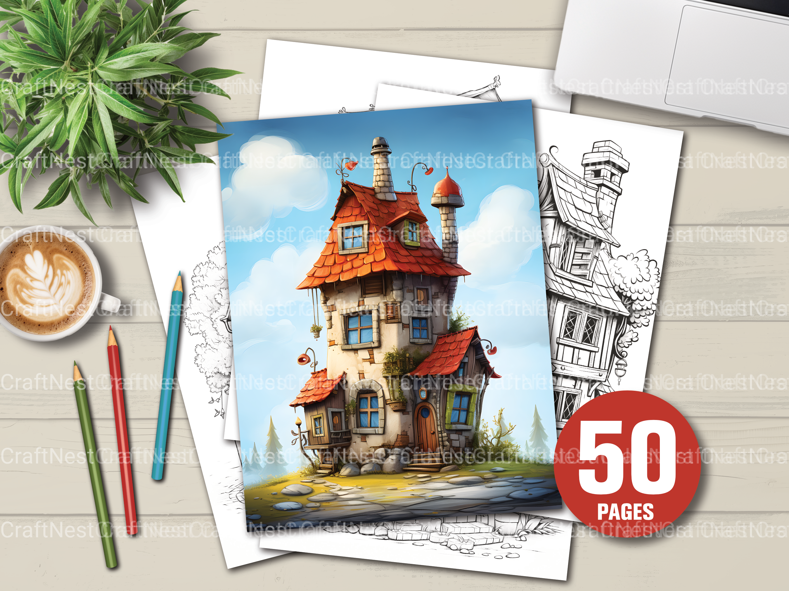 Mixed Tiny House Coloring Book