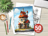 Mixed Tiny House Coloring Book